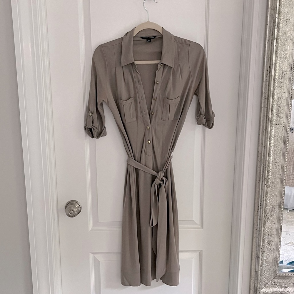 Banana Republic taupe shirt dress with gold details